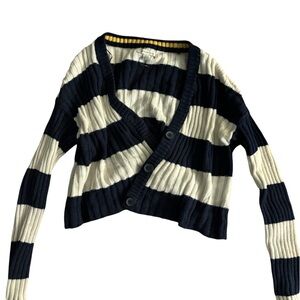 American Eagle Navy Blue Striped Crop Button Up Cardigan